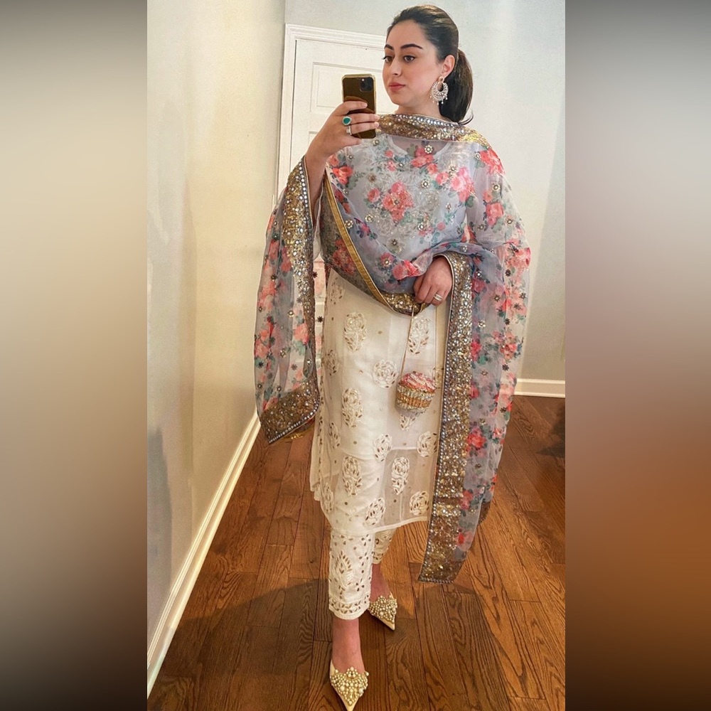 Whimsical Indian Pakistani floral sequin dupatta- DUPATTA ONLY